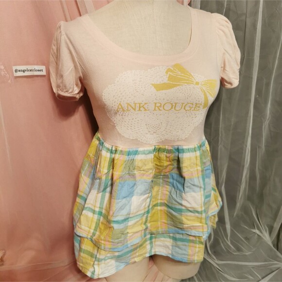 Ank Rouge Plaid Top Small Women's Blouse Top Pastel Kawaii Spring Party Mori Kei - Picture 1 of 11